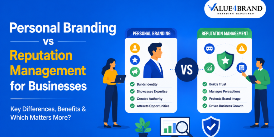 Illustration comparing personal branding vs reputation management for businesses, highlighting their key differences and benefits for building trust and online credibility.