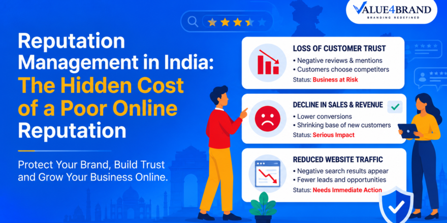 Illustration showing the hidden cost of a poor online reputation and the importance of reputation management in India for protecting customer trust and business growth.
