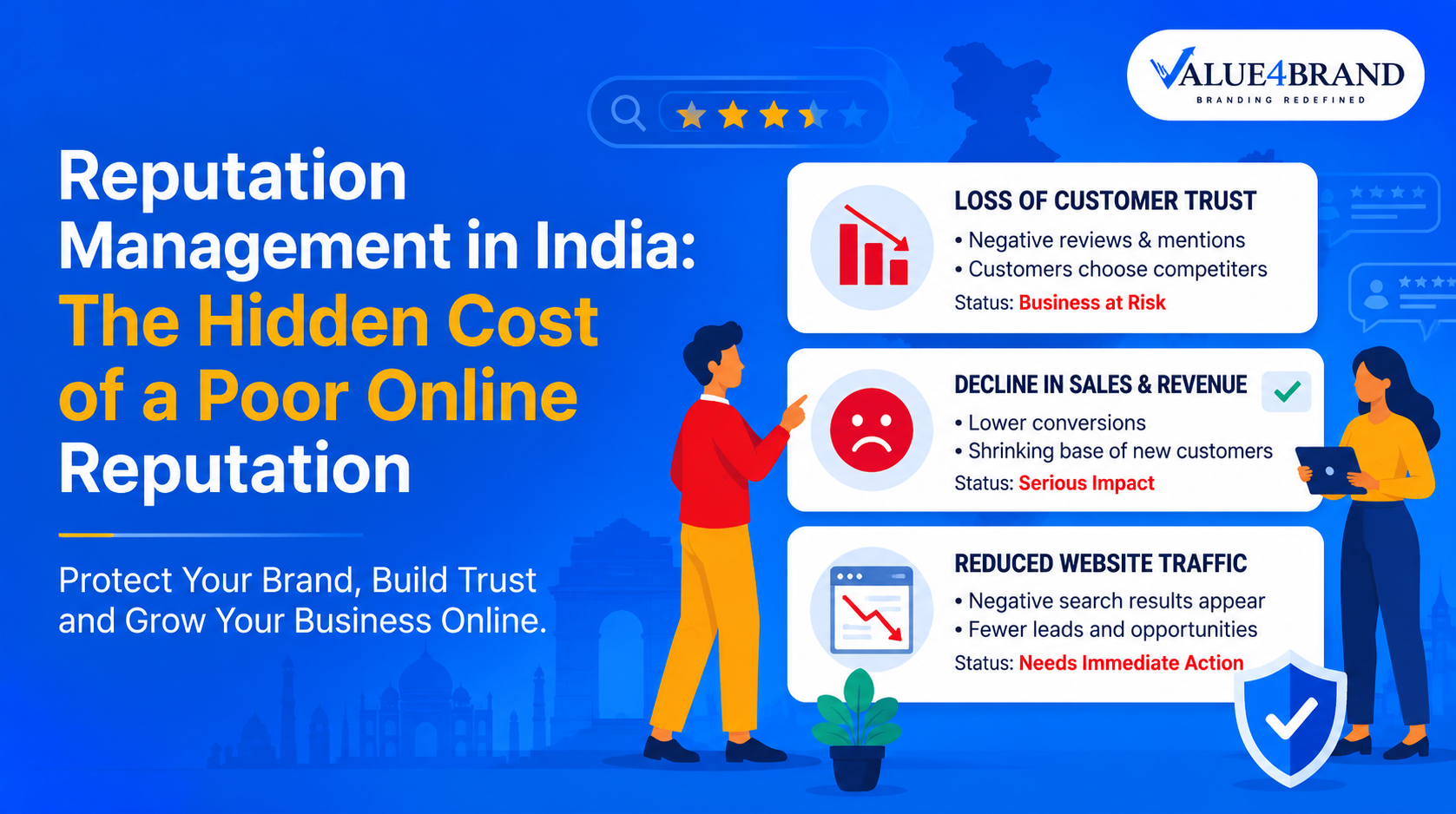 Illustration showing the hidden cost of a poor online reputation and the importance of reputation management in India for protecting customer trust and business growth.